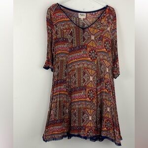 Anthropologie Holding Horses Boho Southwestern Print V Neck Mini Dress Sz M